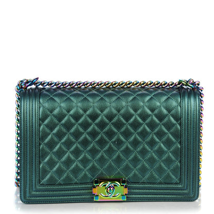 Chanel Iridescent Goatskin Quilted New Medium Boy Flap Green 1 of 8