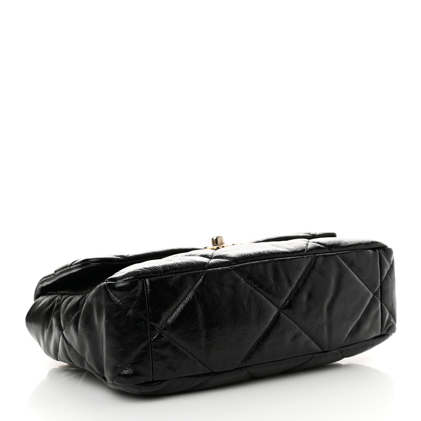 Shiny Crumpled Calfskin Quilted Large Chanel 19 Flap Black