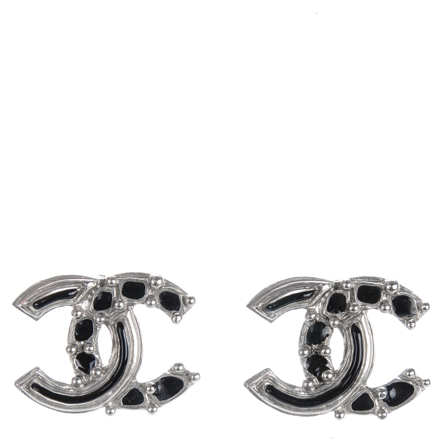 Chanel Enamel CC Earrings Black Silver 1 of 5