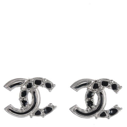 Chanel Enamel CC Earrings Black Silver 1 of 5