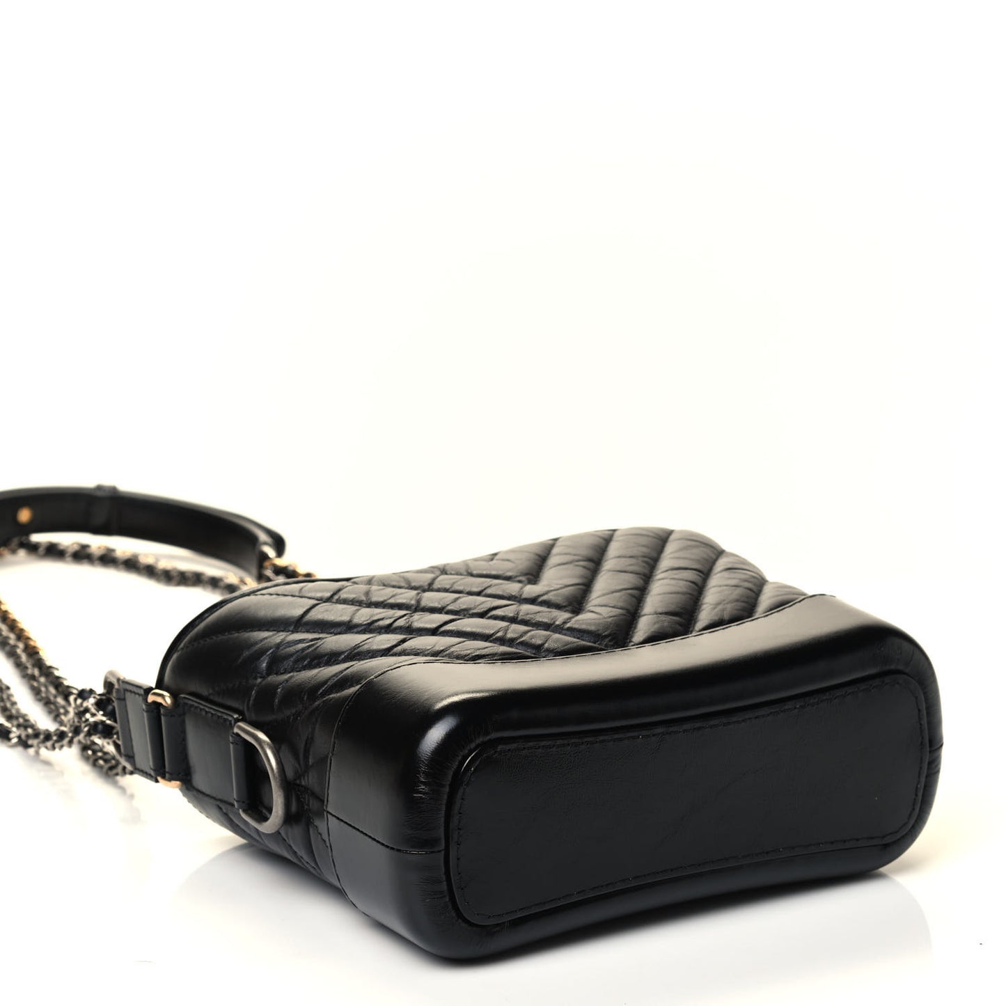 Aged Calfskin Chevron Quilted Small Gabrielle Hobo Black