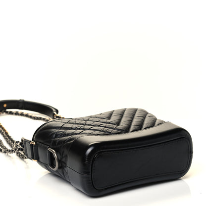 Chanel Aged Calfskin Chevron Quilted Small Gabrielle Hobo Black 3 of 4