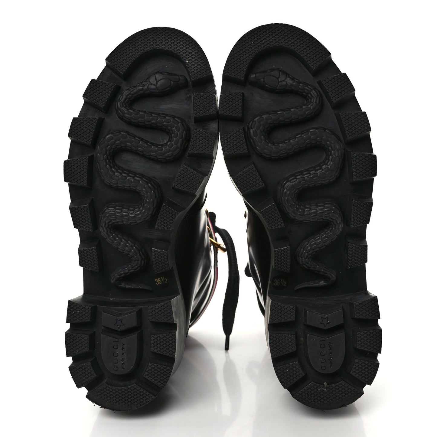 Calfskin Sylvie Web Lace Up Combat Boots 36.5 Black