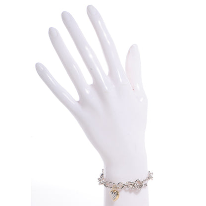 David Yurman Sterling Silver 18K Yellow Gold Cable Heart Charm Bracelet 2 of 5