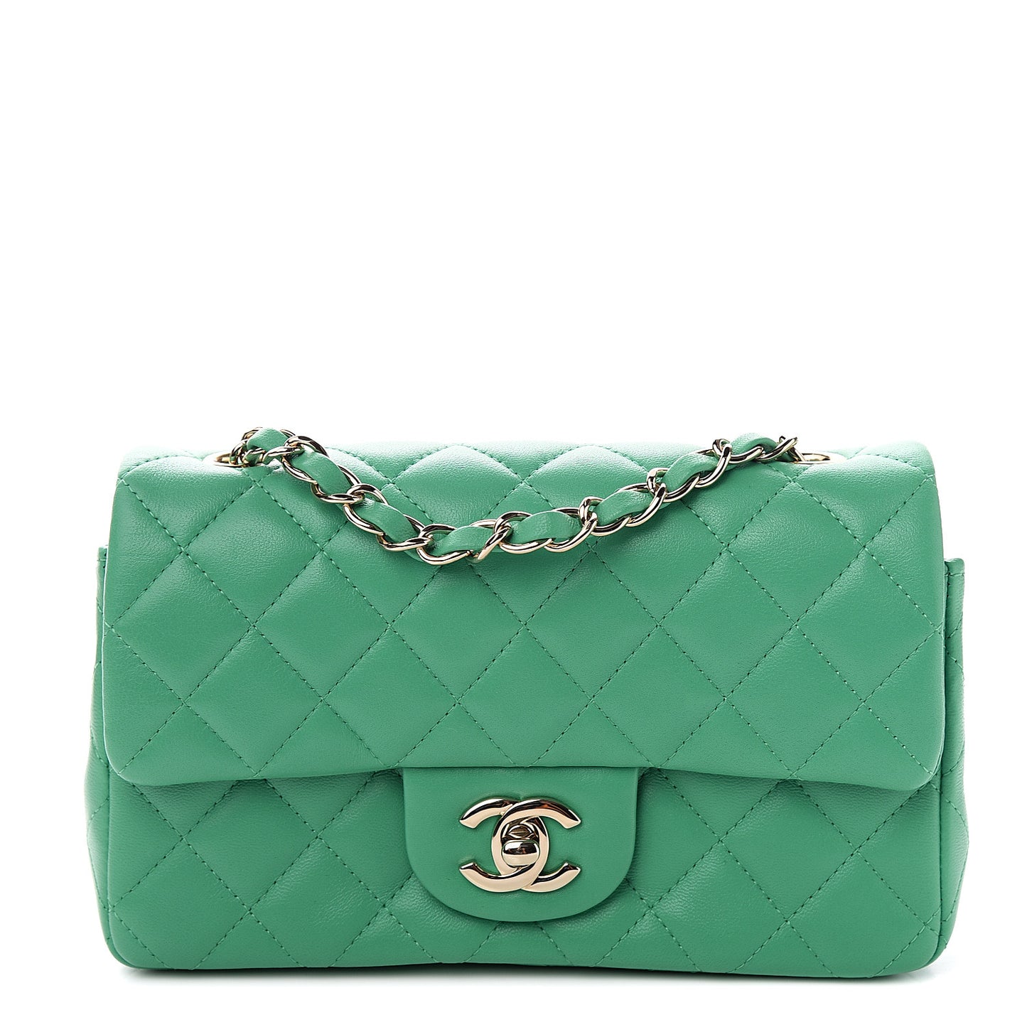 Lambskin Quilted Mini Rectangular Flap Green
