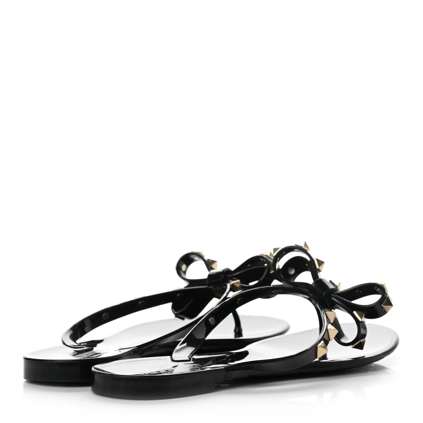 PVC Jelly Rockstud Bow Thong Sandals 38 Black