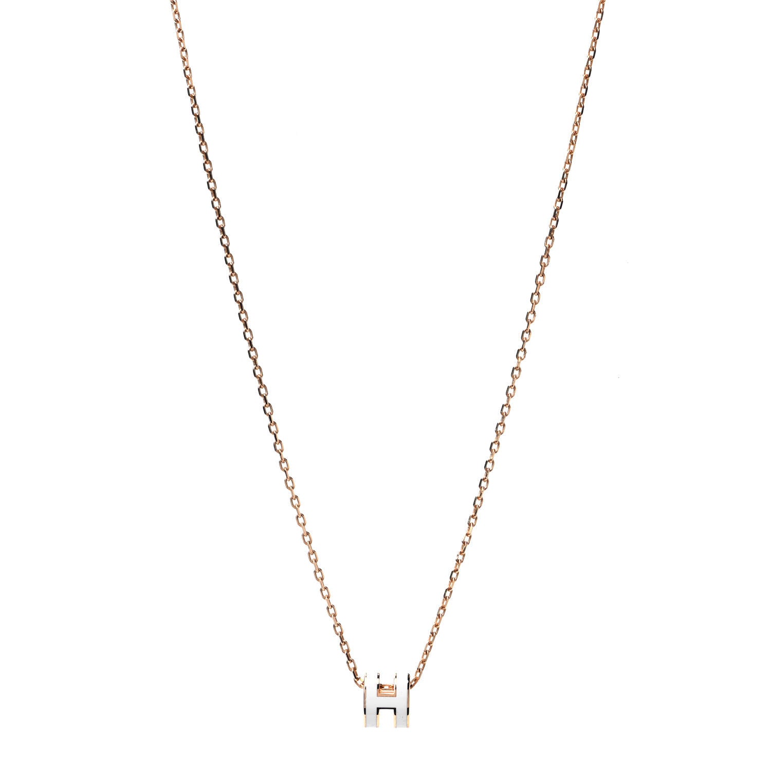 Hermes Lacquered Gold Mini Pop H Pendant Necklace White 1 of 4