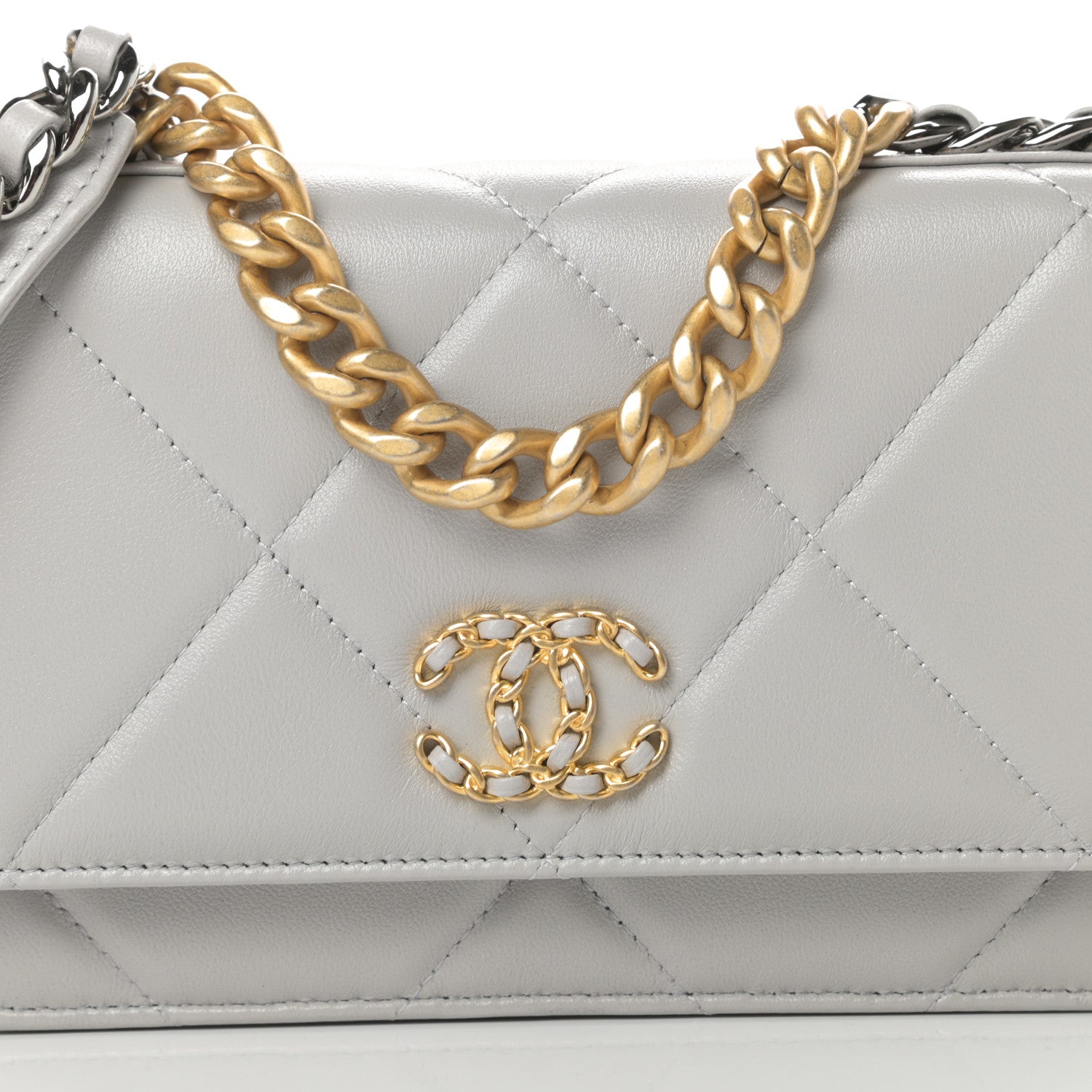 Chanel Lambskin Quilted Chanel 19 Wallet On Chain WOC Grey 10 of 13