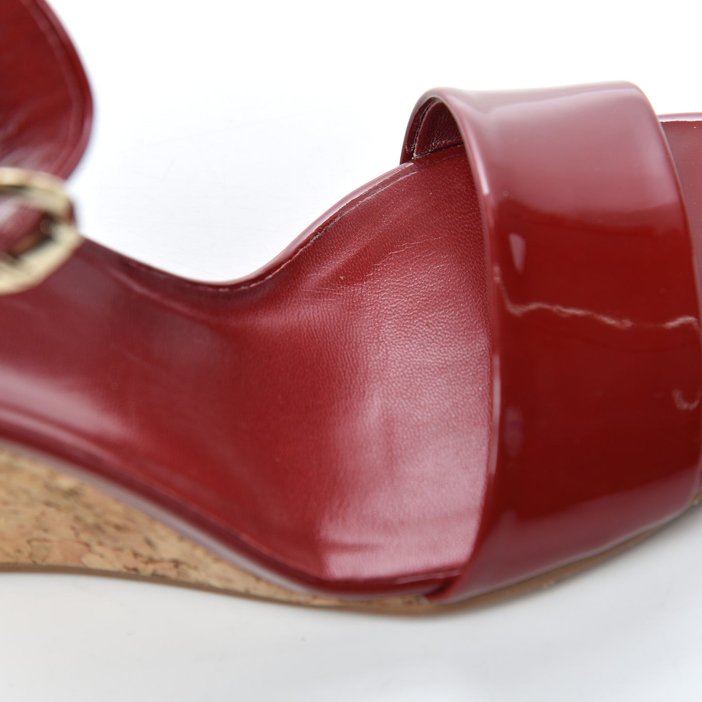 Vitello Vernice Cork Wedge Sandals 7.5 Red Naturale