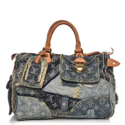 Louis Vuitton Denim Patchwork Speedy 30 Blue 1 of 17