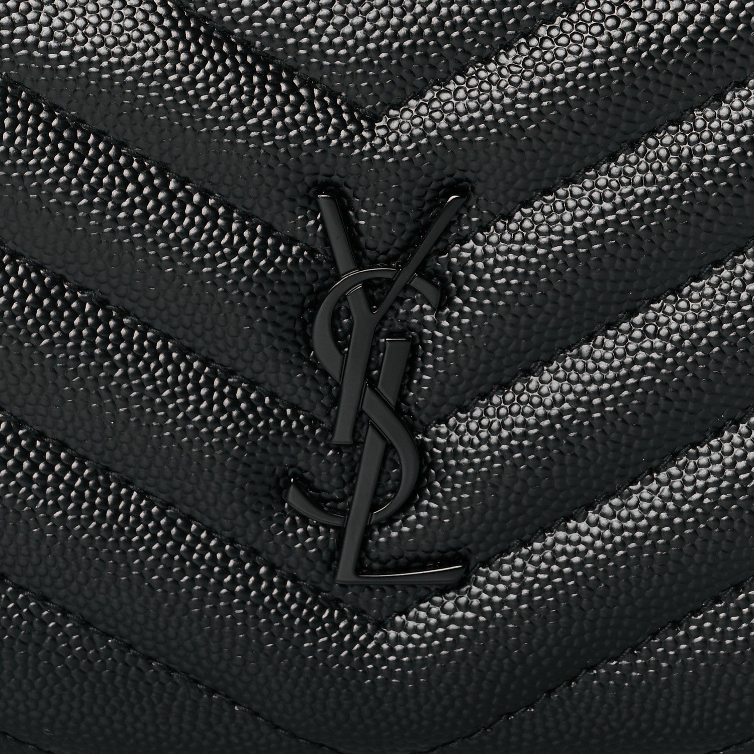 Saint Laurent Grain De Poudre Matelasse Chevron Monogram Zipped Card Case Black 7 of 10