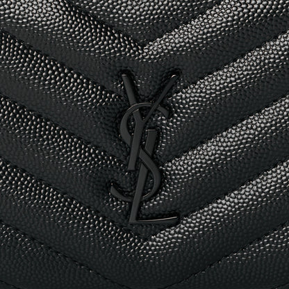 Saint Laurent Grain De Poudre Matelasse Chevron Monogram Zipped Card Case Black 7 of 10