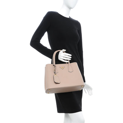 Prada Saffiano Cuir Small Double Bag Cipria Nero Black 3 of 14