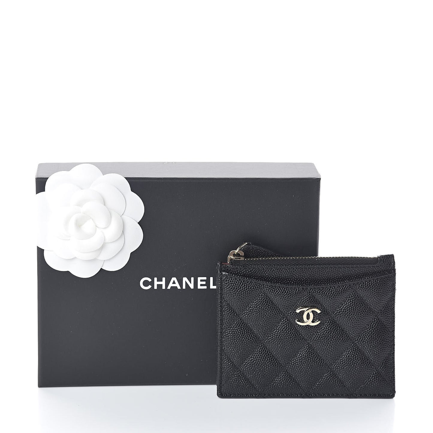Caviar Quilted CC Zip Card Holder Black