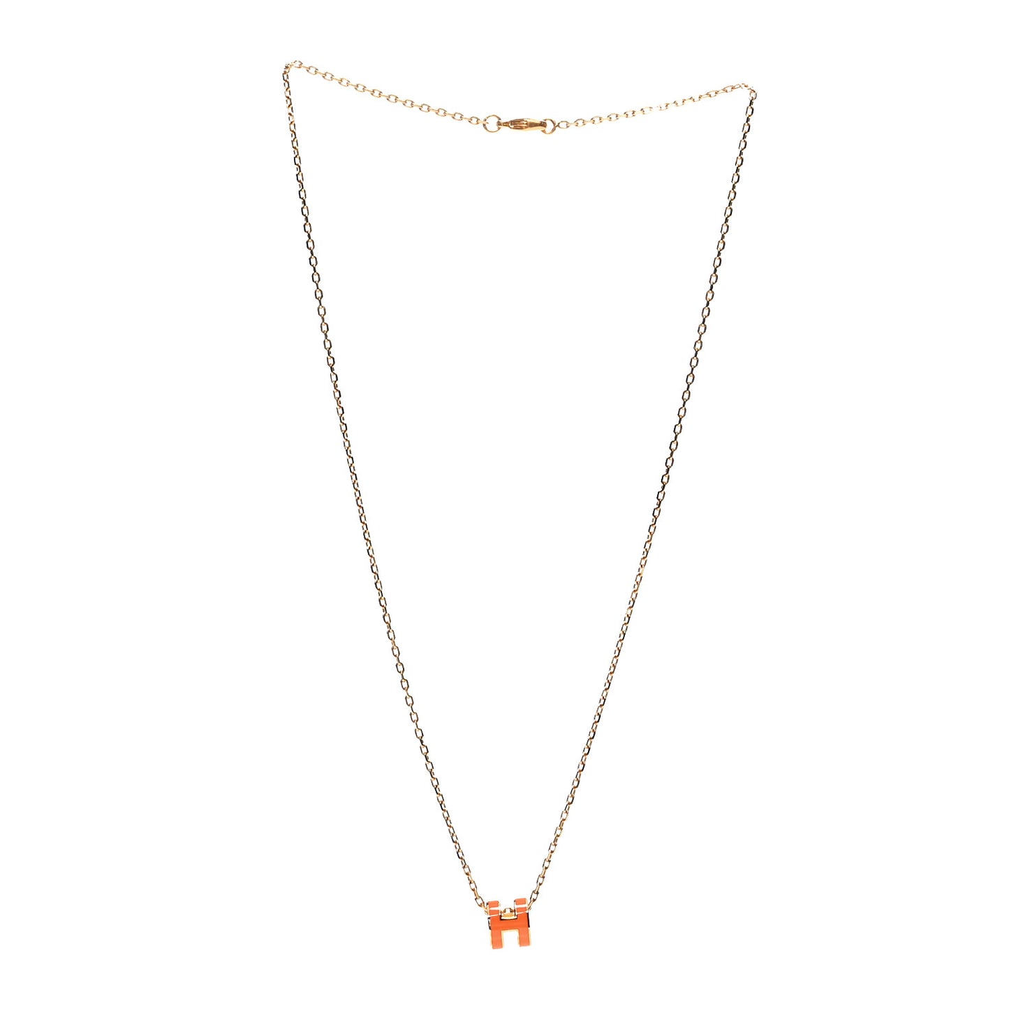 Lacquered Gold Mini Pop H Pendant Necklace Orange