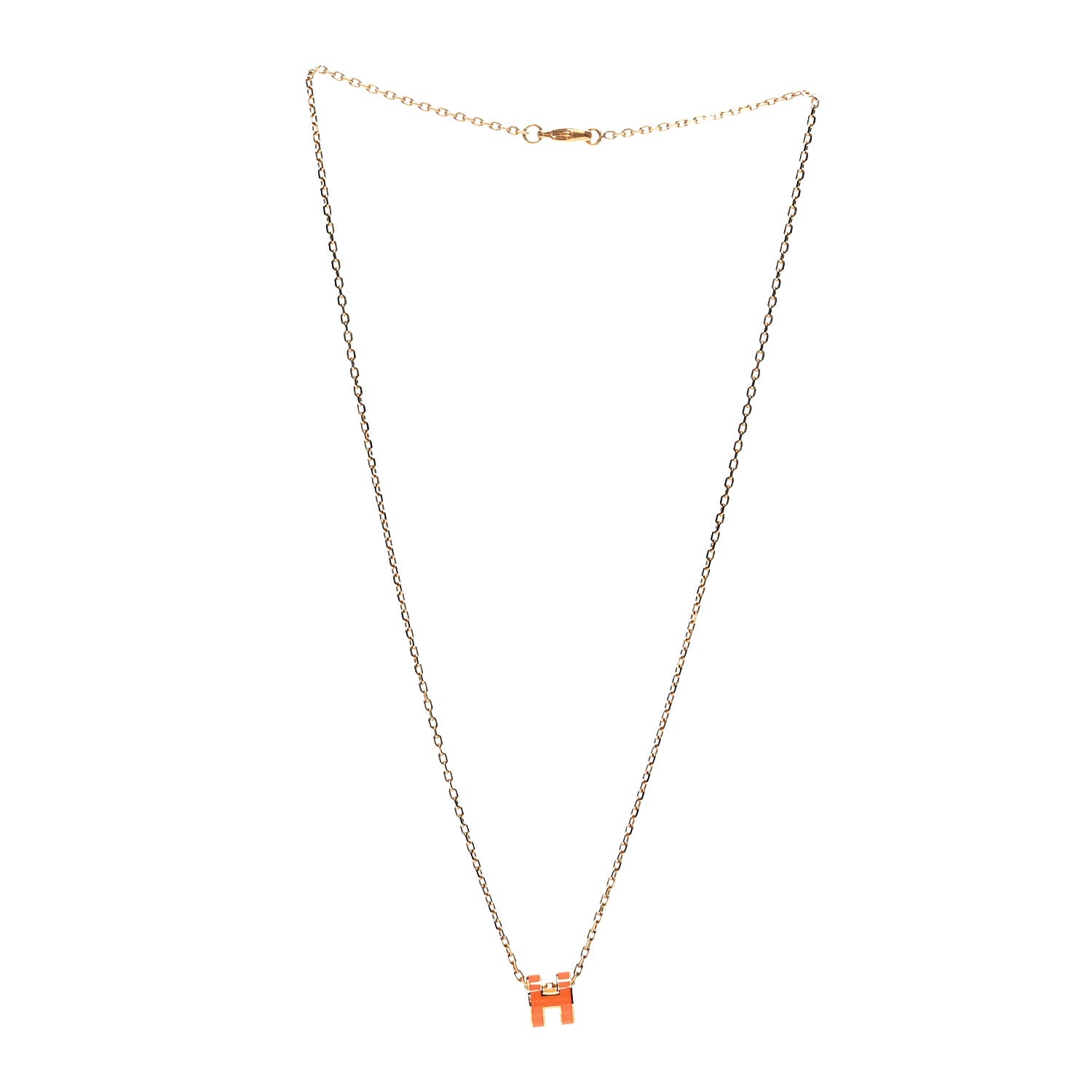 Hermes Lacquered Gold Mini Pop H Pendant Necklace Orange 3 of 4