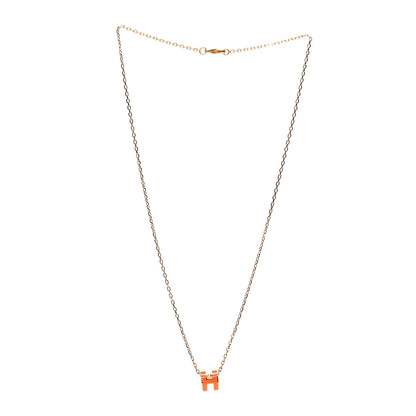 Hermes Lacquered Gold Mini Pop H Pendant Necklace Orange 3 of 4