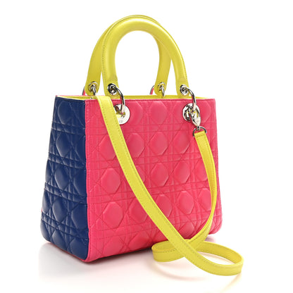 Christian Dior Lambskin Cannage Medium Tri-Color Lady Dior Pink Blue Yellow 3 of 10