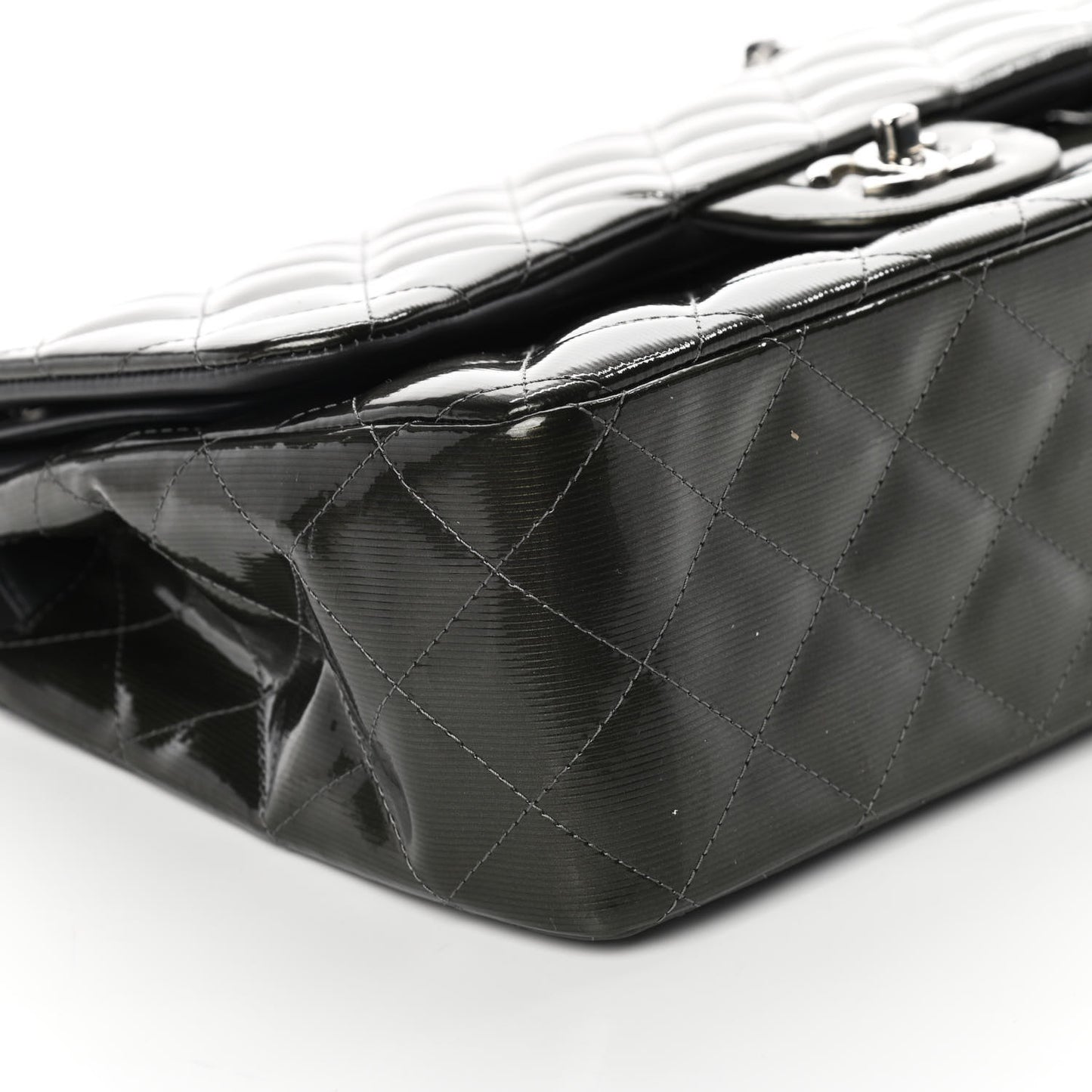 Striated Patent Quilted Jumbo Double Flap Black