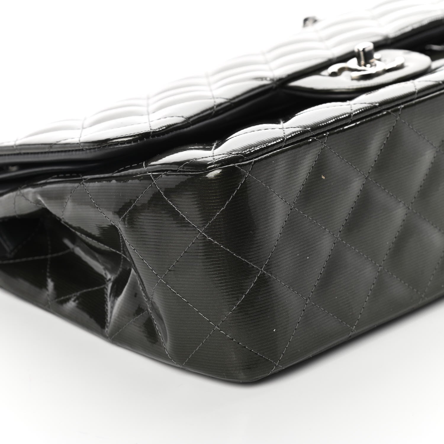 Chanel Striated Patent Quilted Jumbo Double Flap Black 9 of 11