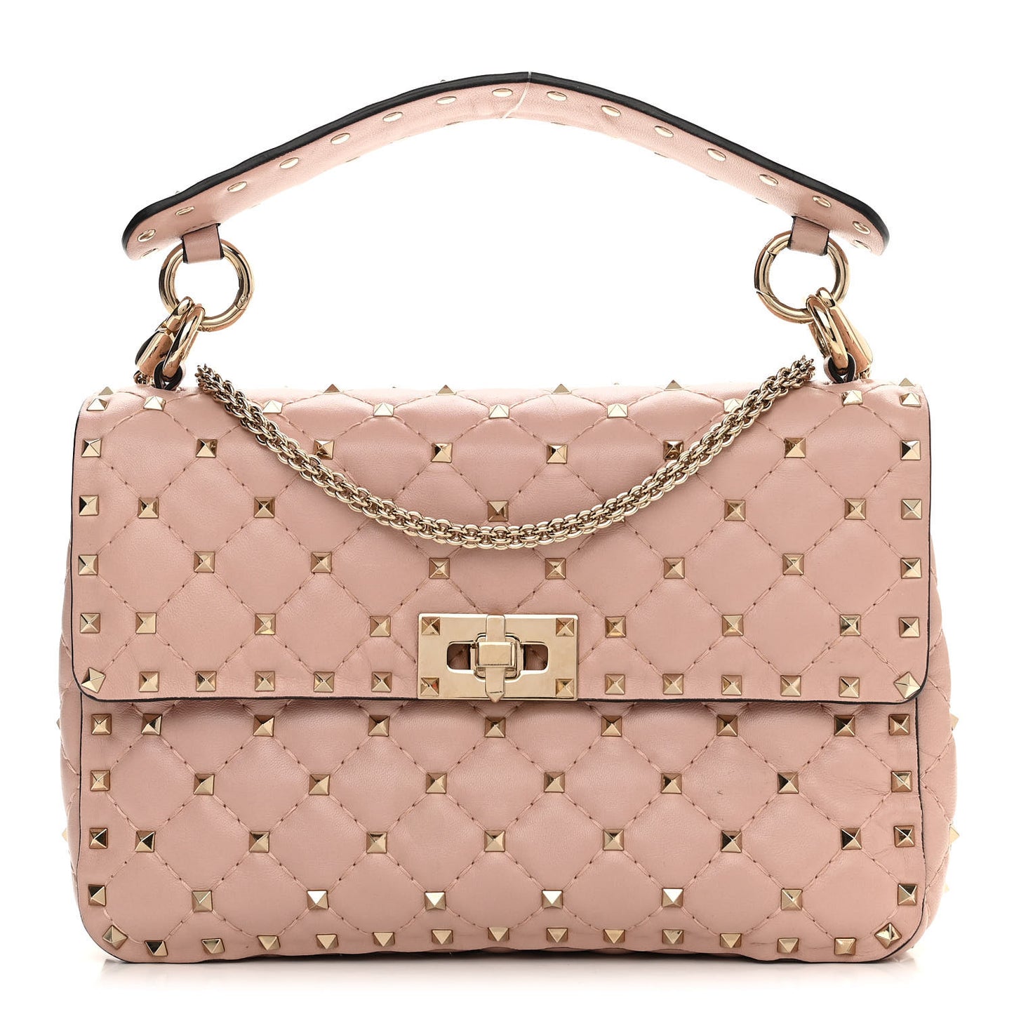 Lambskin Medium Rockstud Spike Shoulder Bag Poudre