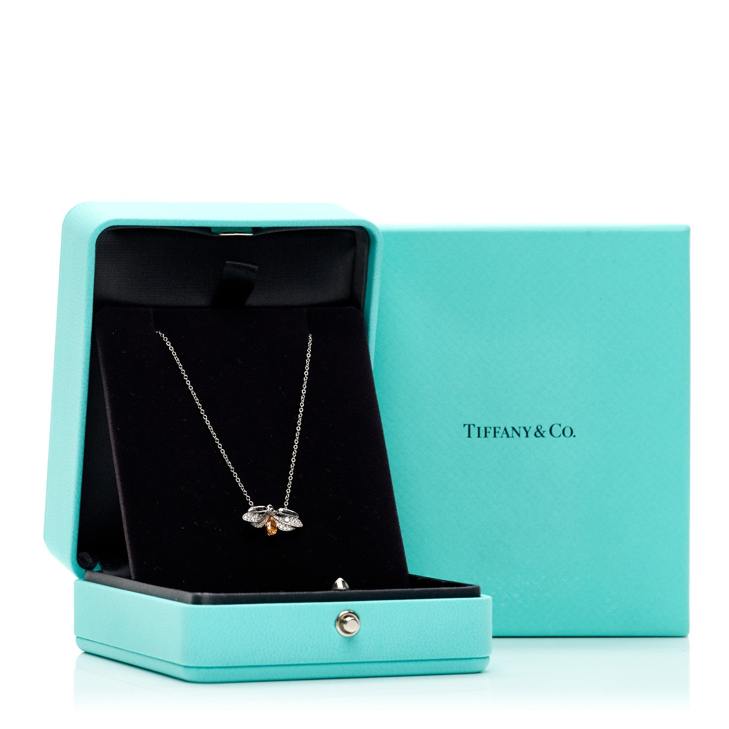 Tiffany Platinum 18K Yellow Gold Diamond Spessartine Paper Flowers Firefly Pendant Necklace 5 of 5