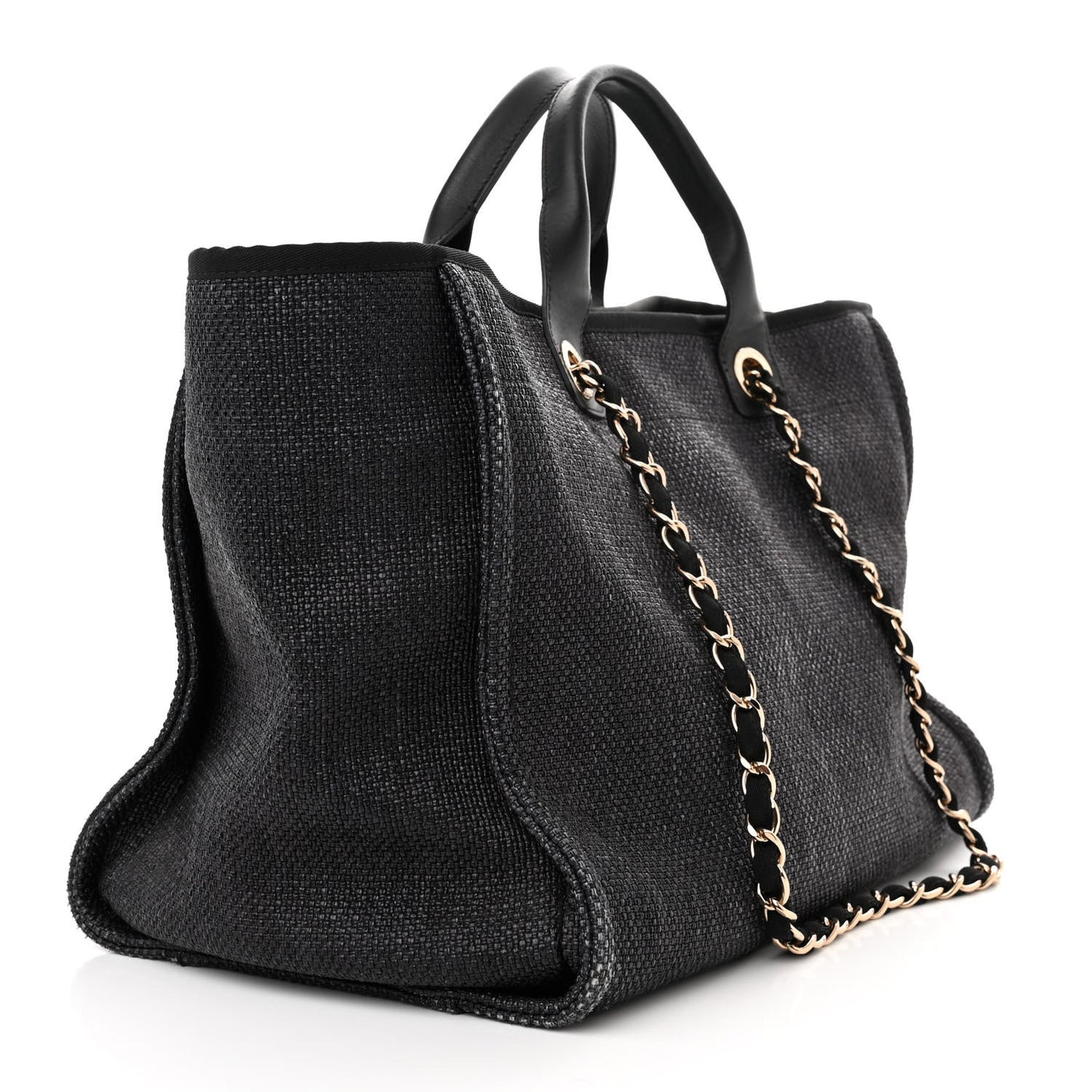 Woven Straw Raffia Medium Deauville Black