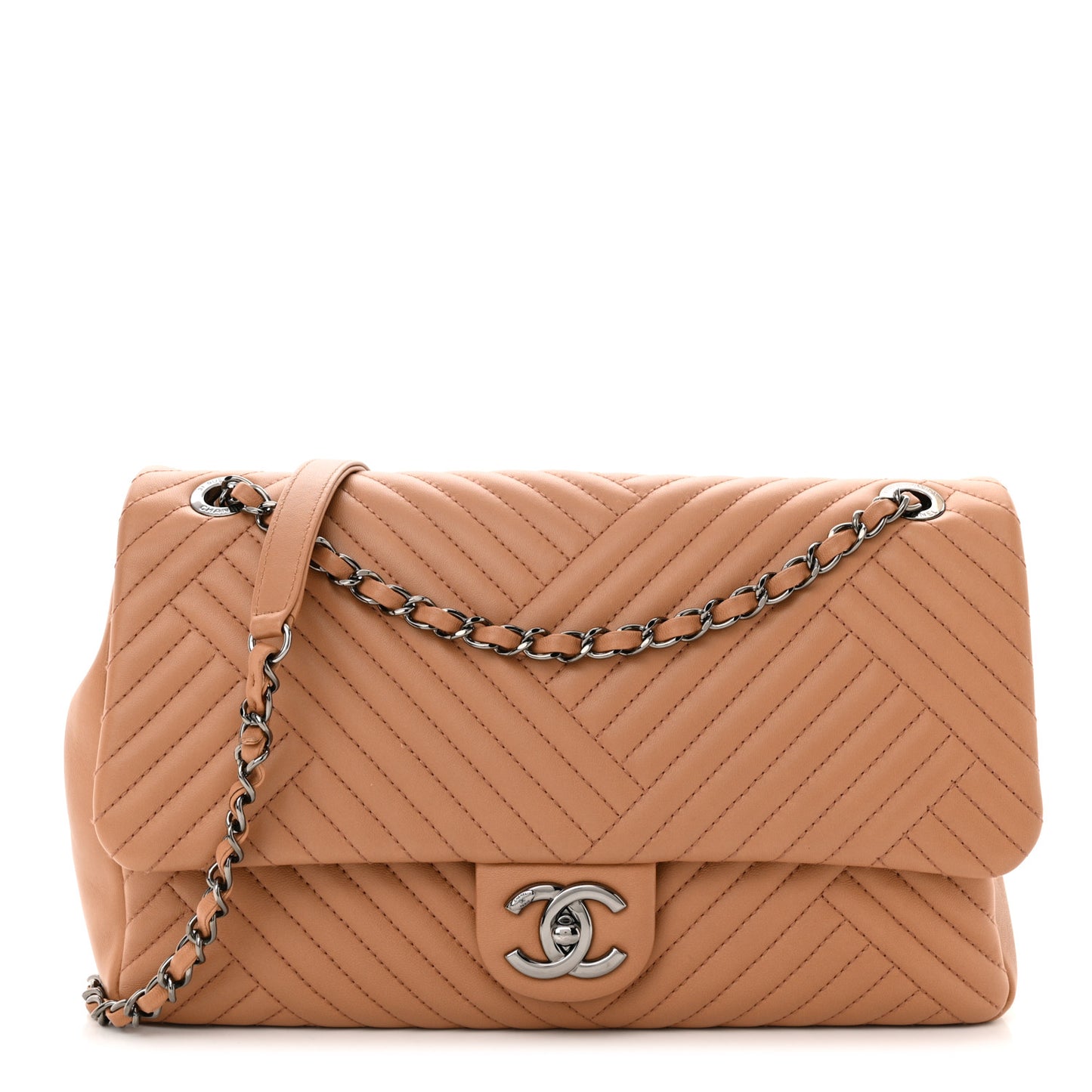 Lambskin Quilted Large CC Crossing Flap Camel