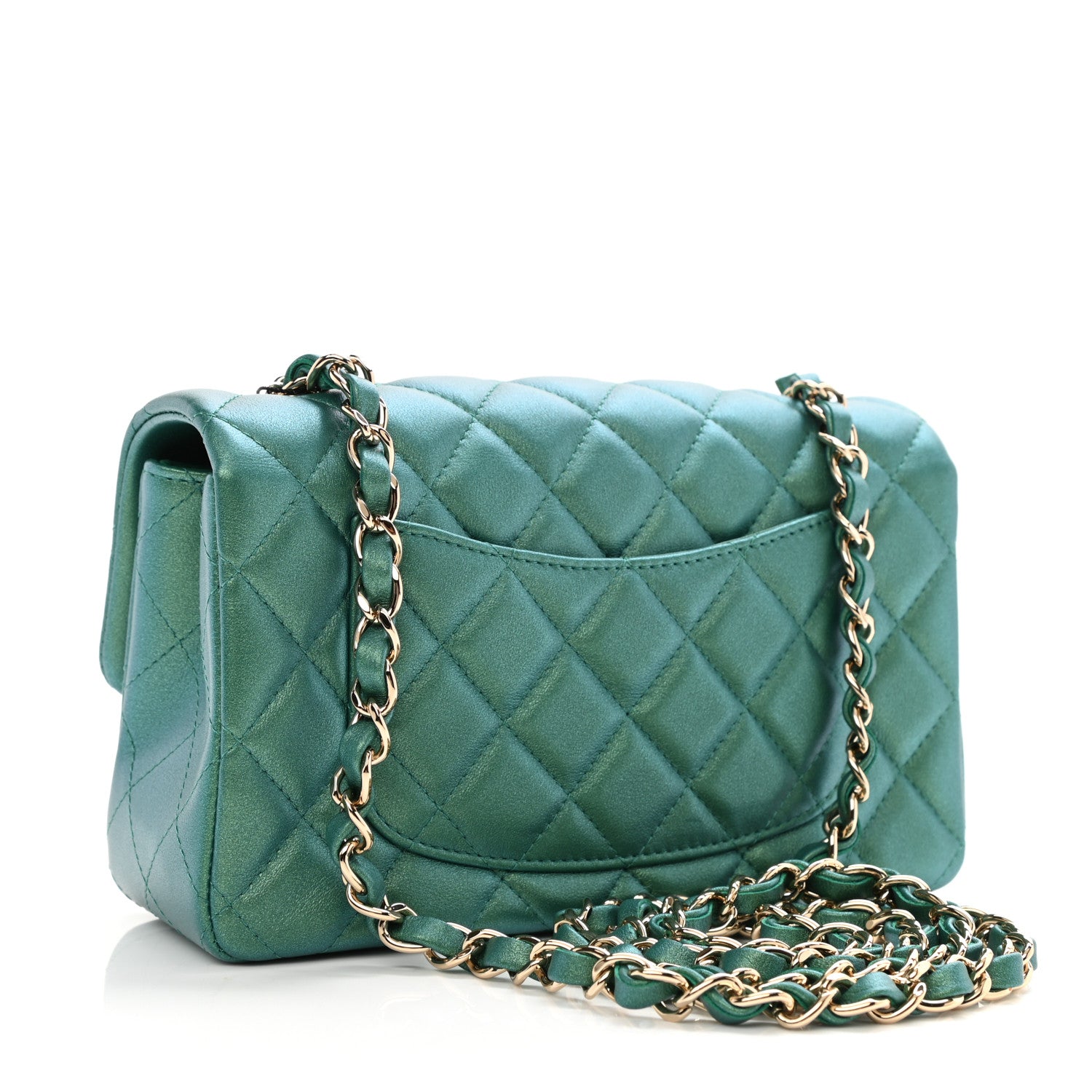 Chanel Iridescent Calfskin Quilted Mini Rectangular Flap Green 3 of 8