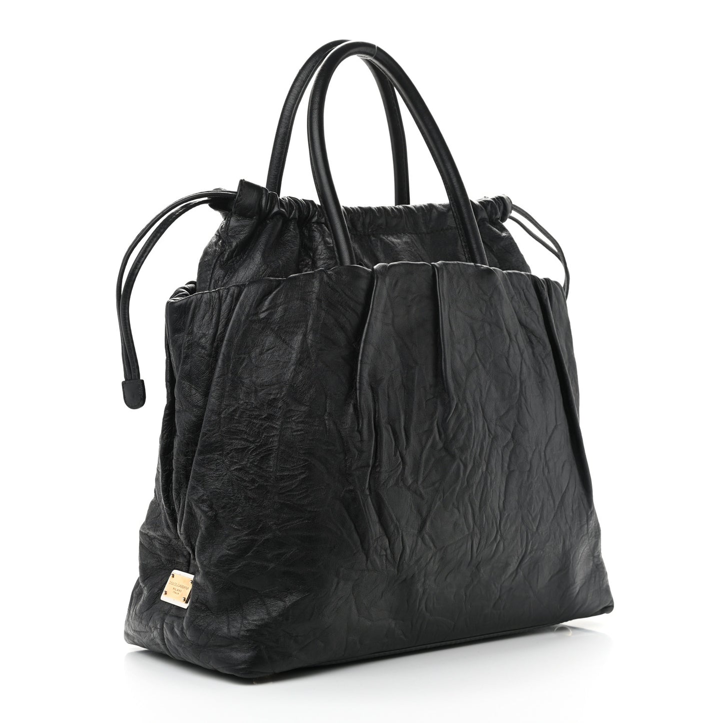 Lambskin Drawstring Shoulder Bag Black