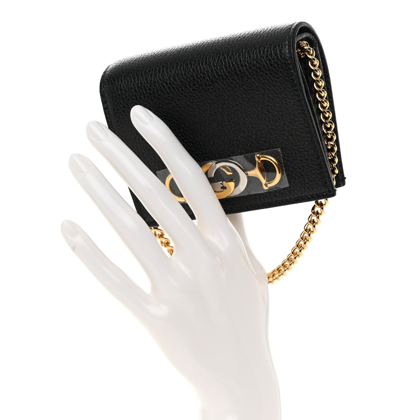 Grainy Calfskin Zumi Chain Card Case Wallet Black