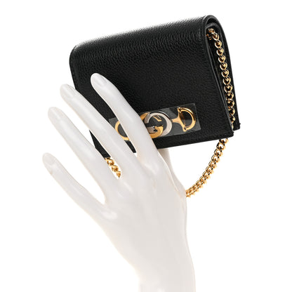Gucci Grainy Calfskin Zumi Chain Card Case Wallet Black 2 of 7