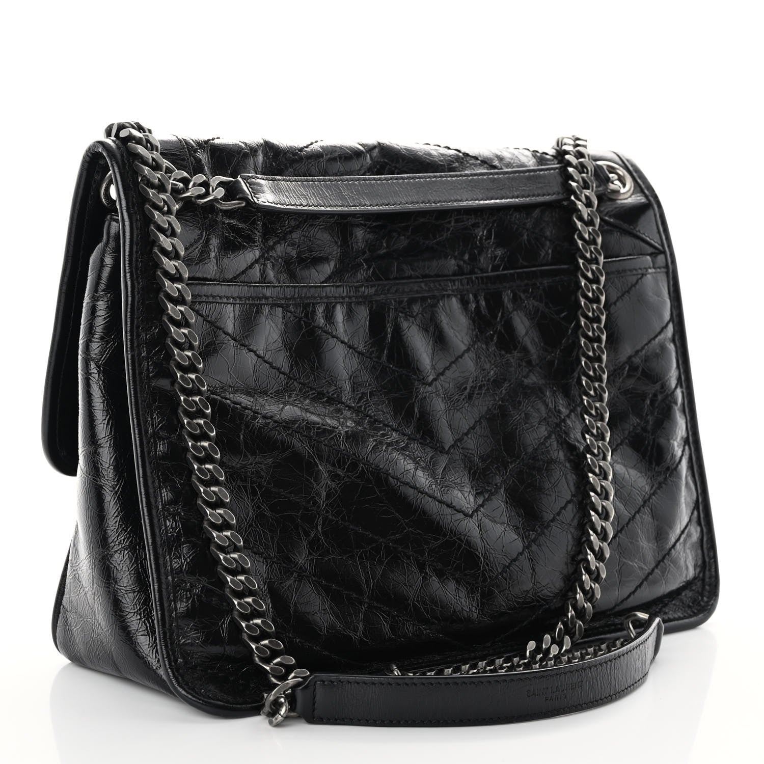 Saint Laurent Crinkled Calfskin Matelasse Monogram Medium Niki Chain Satchel Black 3 of 10