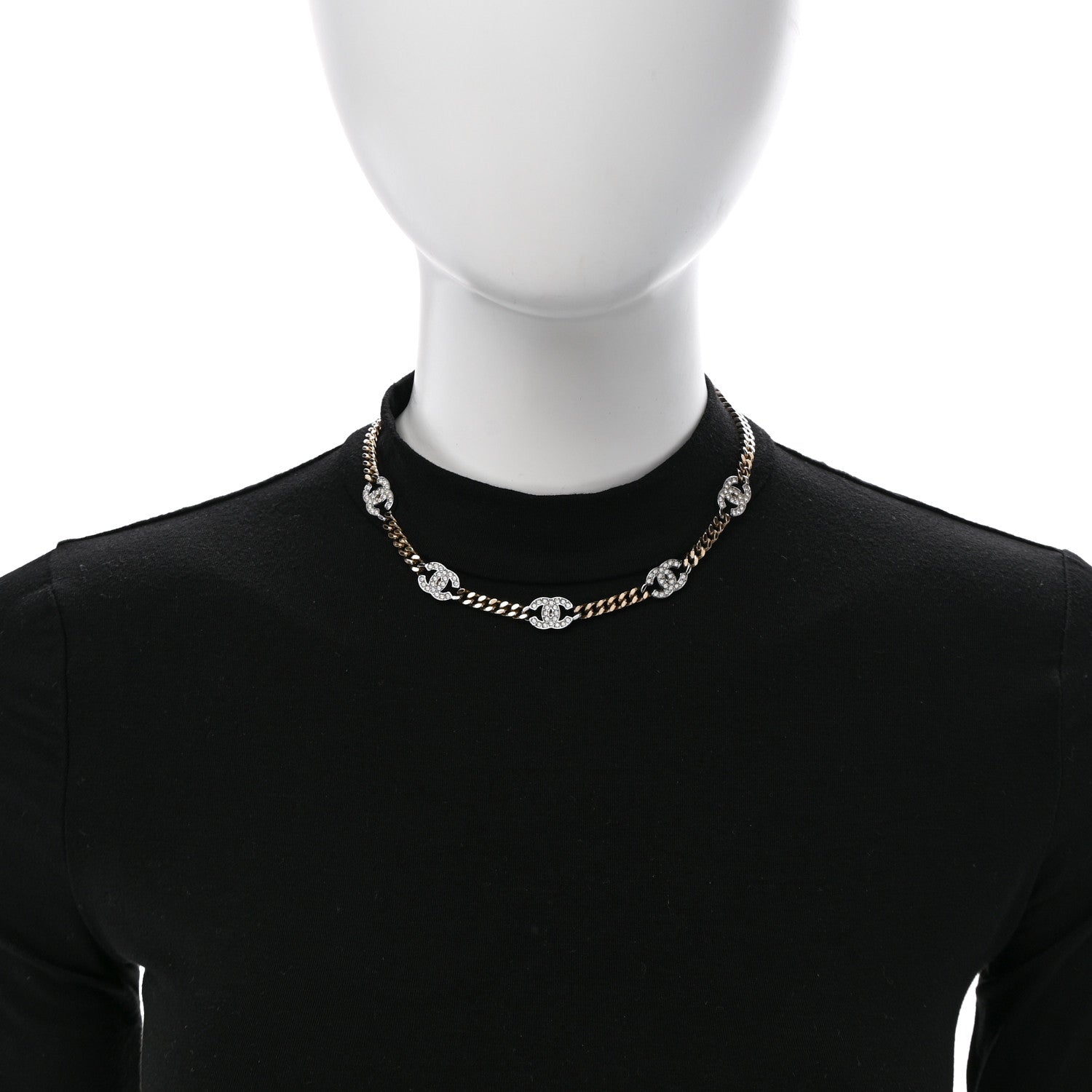 Chanel Crystal Chain CC Link Choker Gold Silver 2 of 7