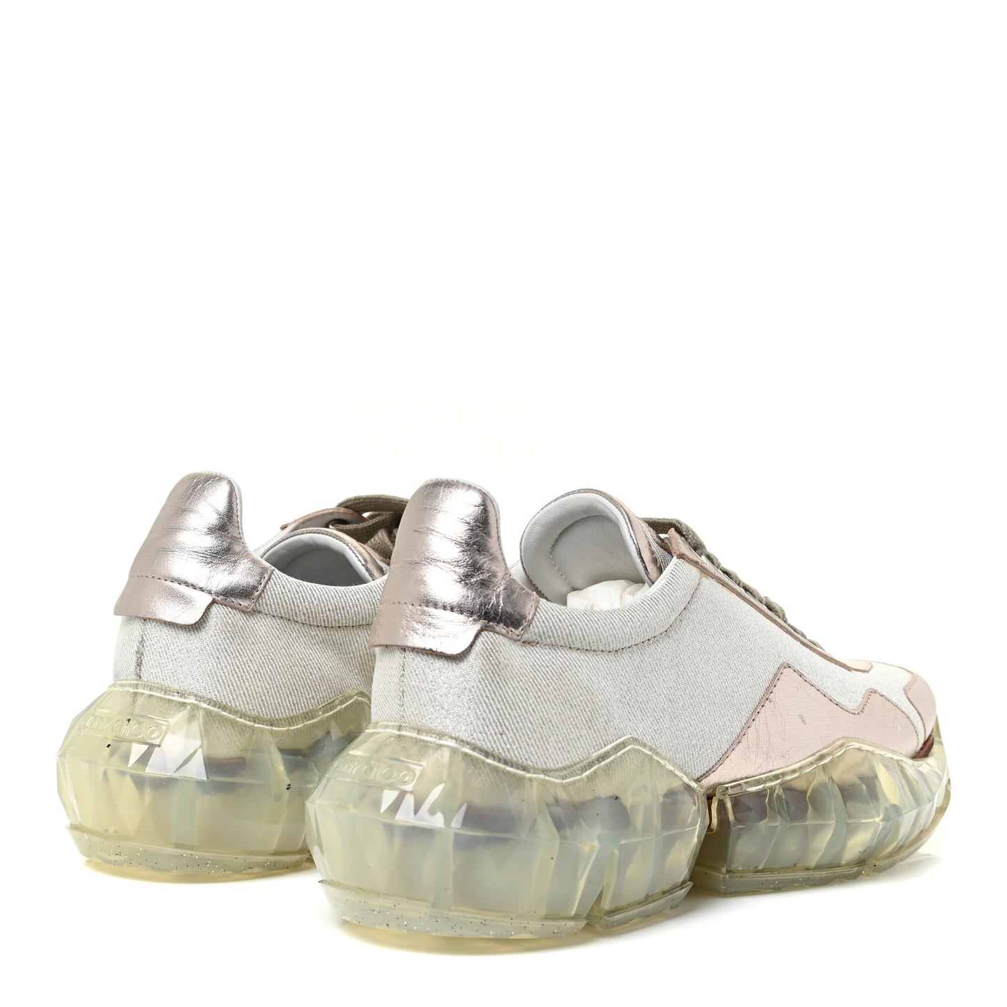 Metallic Calfskin Womens Diamond F Low Top Sneaker 37 White Gold