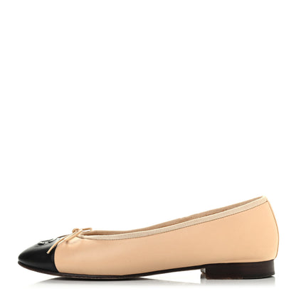 Chanel Lambskin Cap Toe CC Ballerina Flats 38 Beige Black 1 of 4