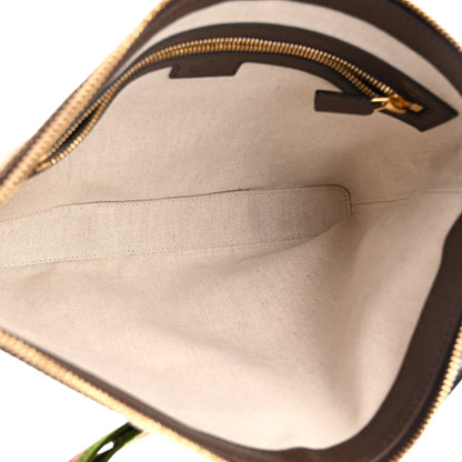 Gucci Monogram Jumbo GG Textured Dollar Calfskin Web Wristlet Messenger Bag Camel Ebony New Acero 5 of 11