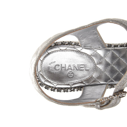 Chanel Metallic Goatskin Quilted Chain Sandals 39 Silver 7 of 8