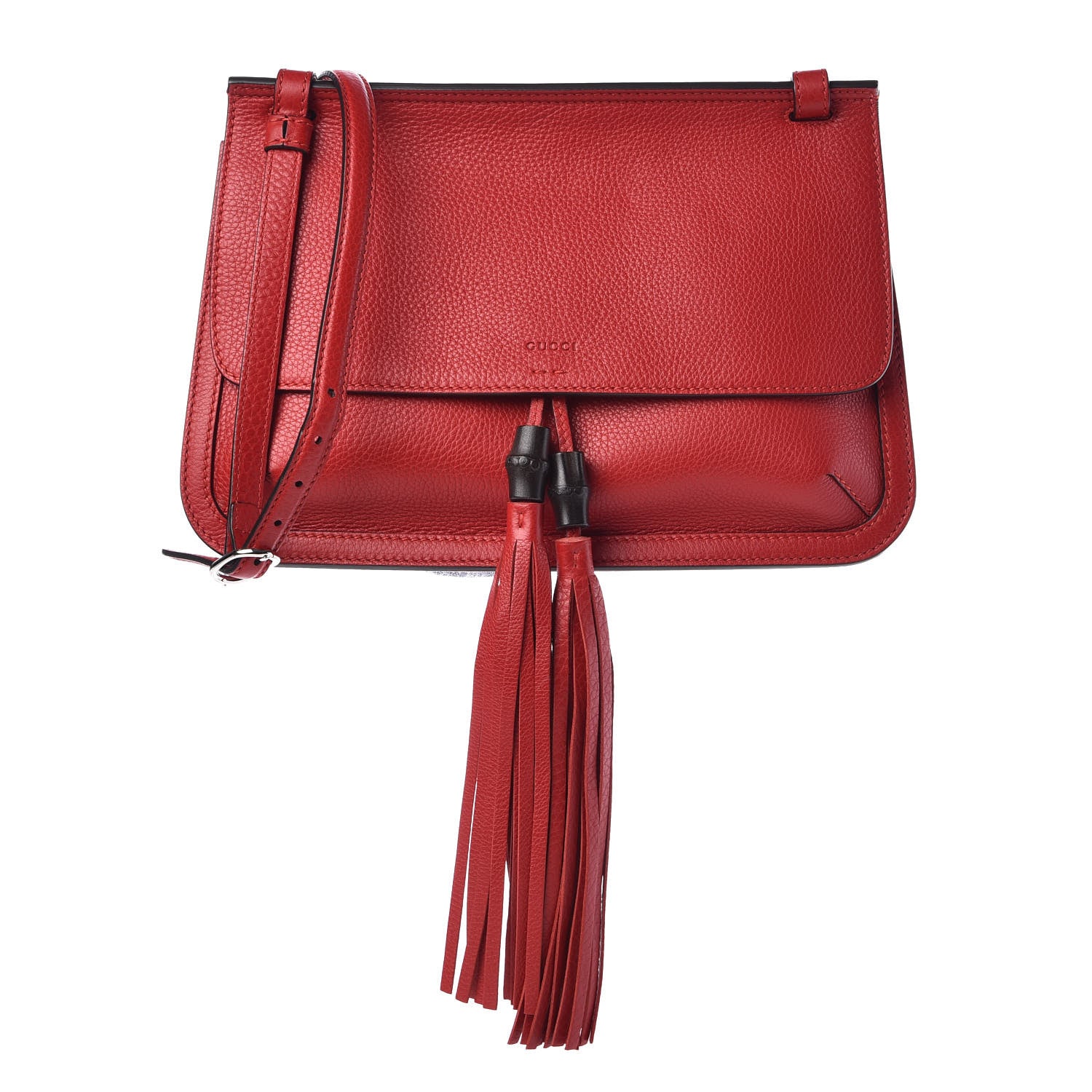 Gucci Pebbled Calfskin Medium Bamboo Daily Flap Shoulder Bag Red 1 of 9