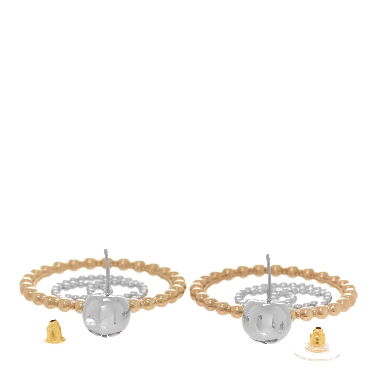 Chanel Metal Bead Round CC Drop Earrings Gold Silver 3 of 5