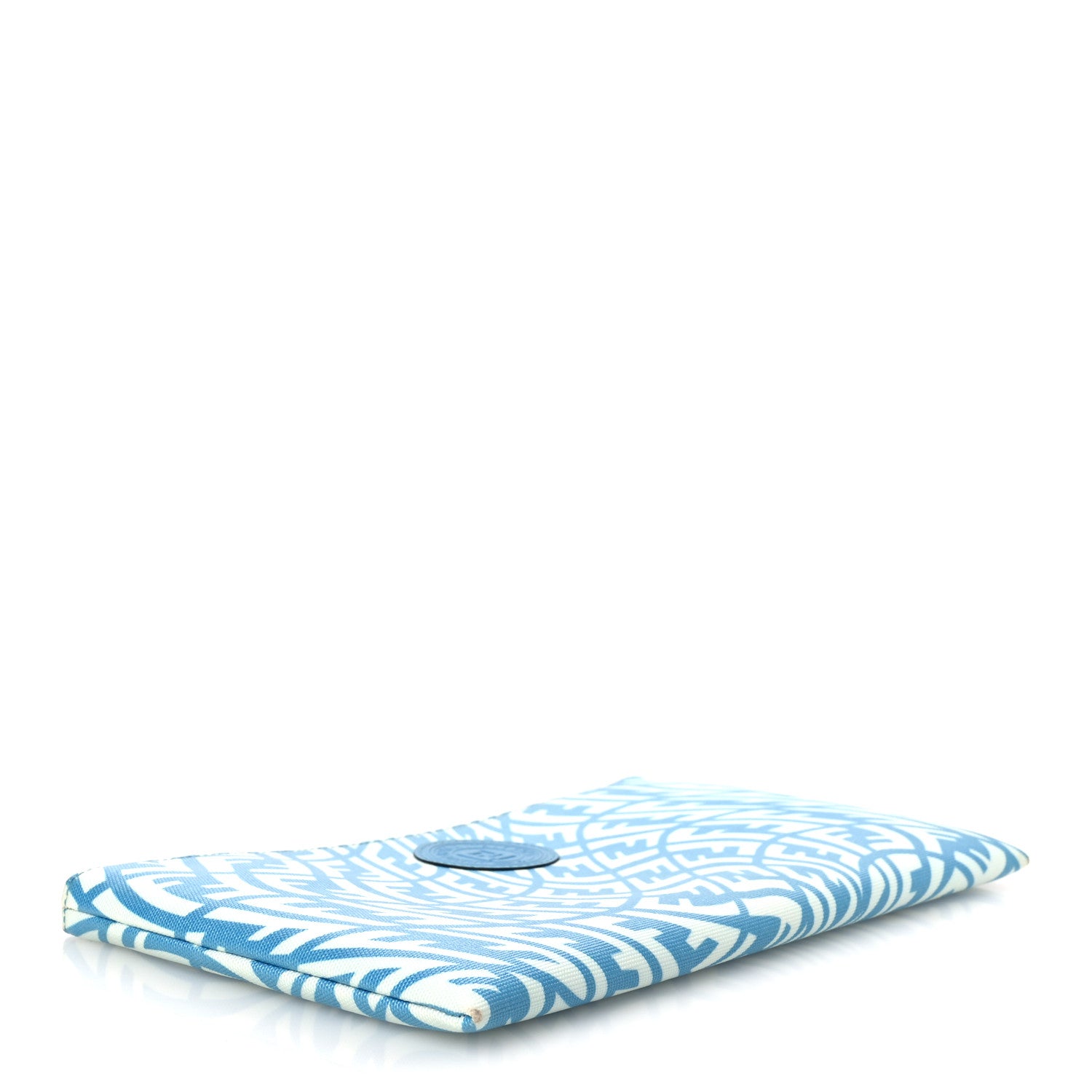 Fendi X SARAH COLEMAN Glazed Fabric Jacquard Vitello King FF Vertigo Medium Flat Pouch Cyber Blue White 4 of 9