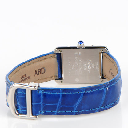 Cartier Sterling Silver Alligator 20mm Must de Cartier Tank Quartz Watch Blue 6 of 10