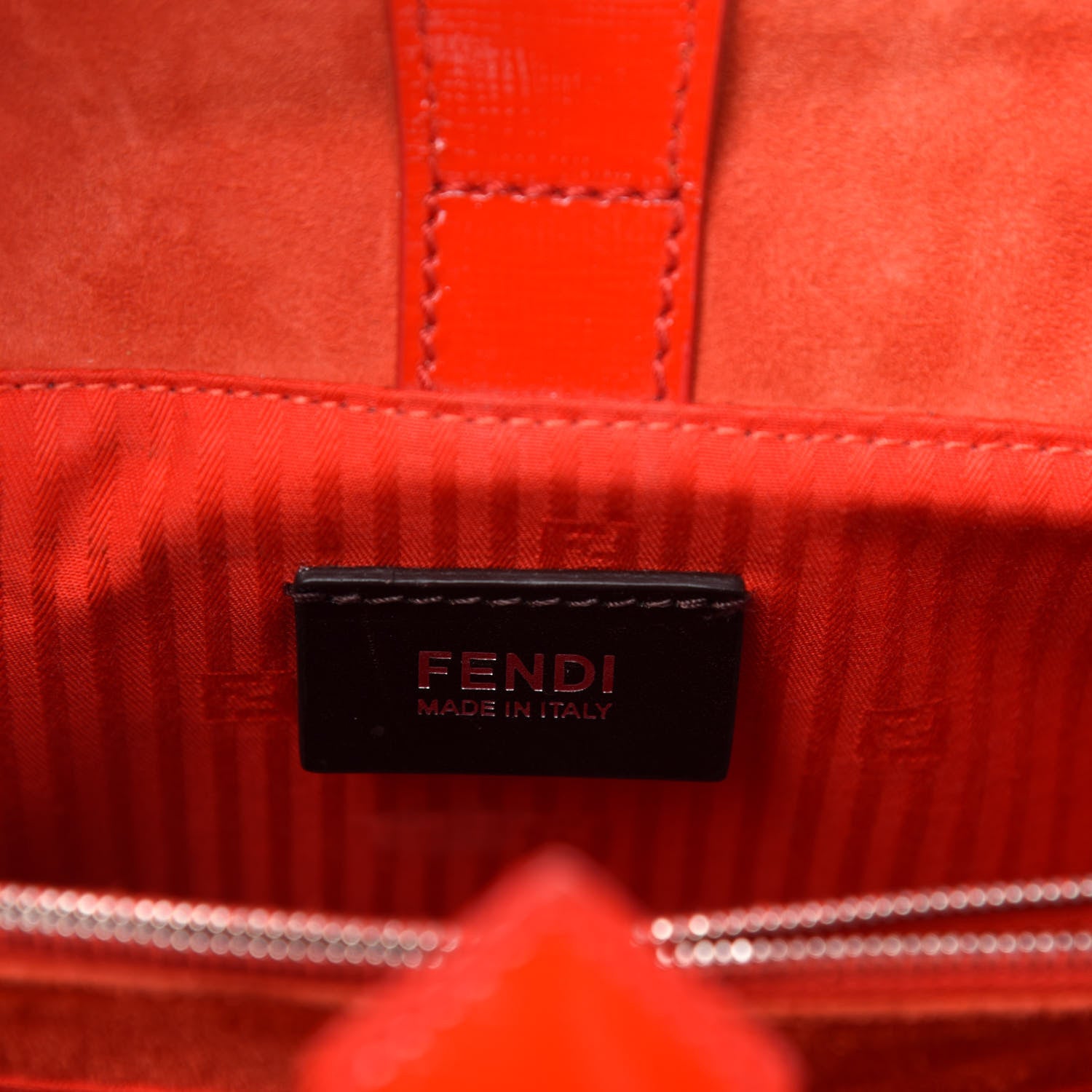 Fendi Vitello Vernice Camoscio Petite 2Jours Tote Papavero 10 of 12