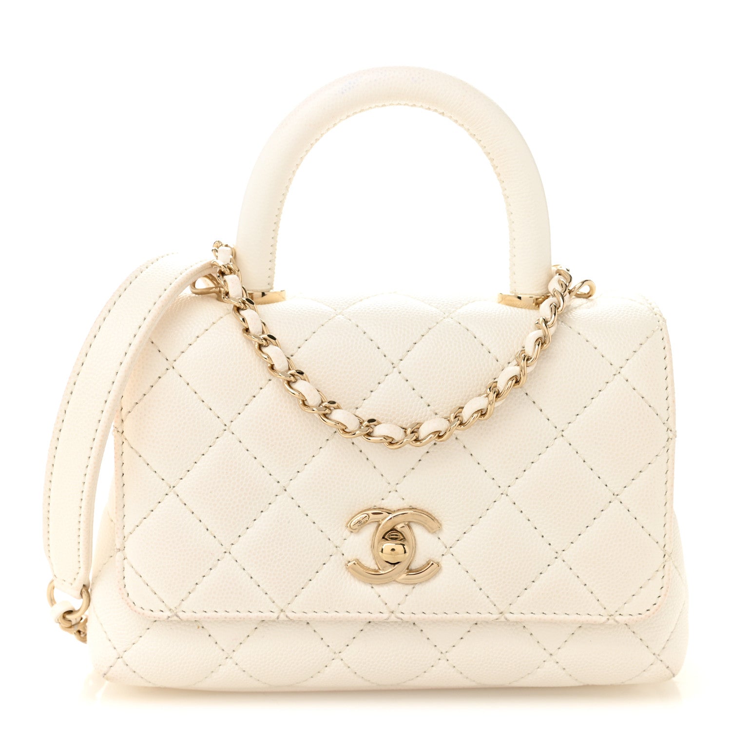 Chanel Caviar Quilted Extra Mini Coco Handle Flap White 1 of 12