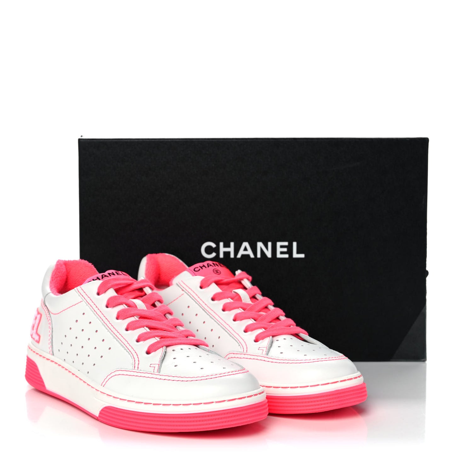 Calfskin Womens Logo Sneakers 40 Fuchsia White