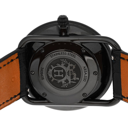 Hermes PVD Stainless Steel Alligator Black Diamond 36mm Arceau Ronde Des Heures Quartz Watch Noir 4 of 6