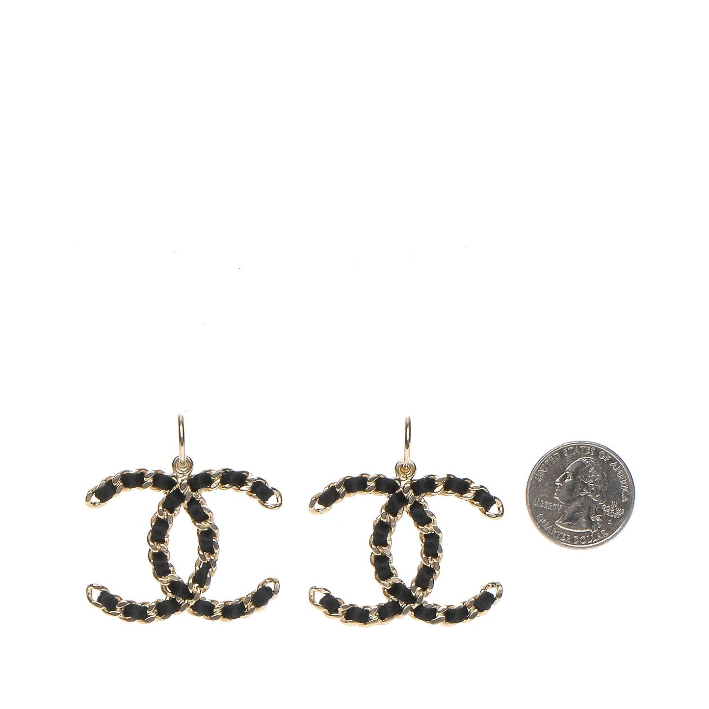 Satin CC Chain Earrings Light Gold Black