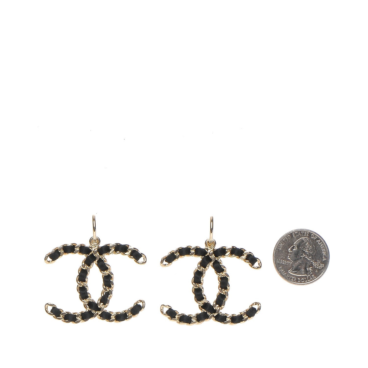 Chanel Satin CC Chain Earrings Light Gold Black 2 of 4