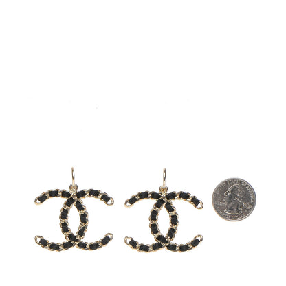 Chanel Satin CC Chain Earrings Light Gold Black 2 of 4