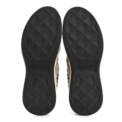 Chanel Suede Calfskin Embroidered CC Sneakers 38 Beige Black 6 of 12
